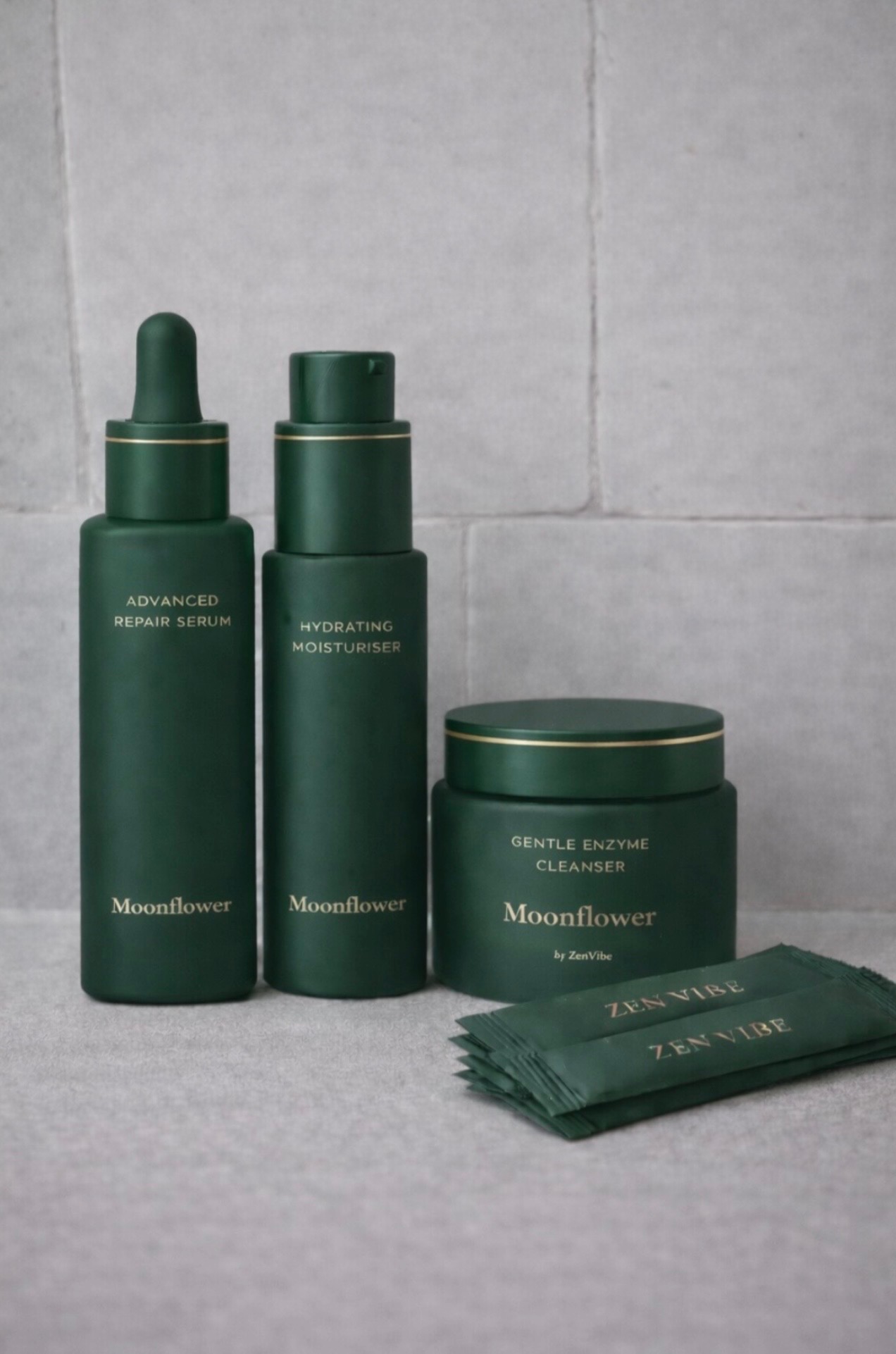 The Moonflower Collection by ZenVibe — Advanced Repair Serum, Hydrating Moisturiser, Gentle Enzyme Cleanser